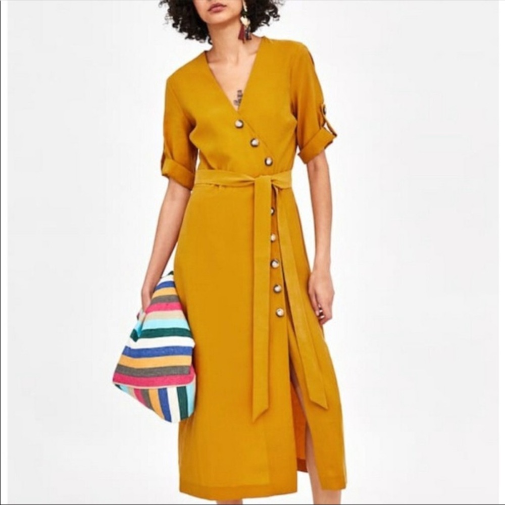 Mustard Yellow Wrap Dress